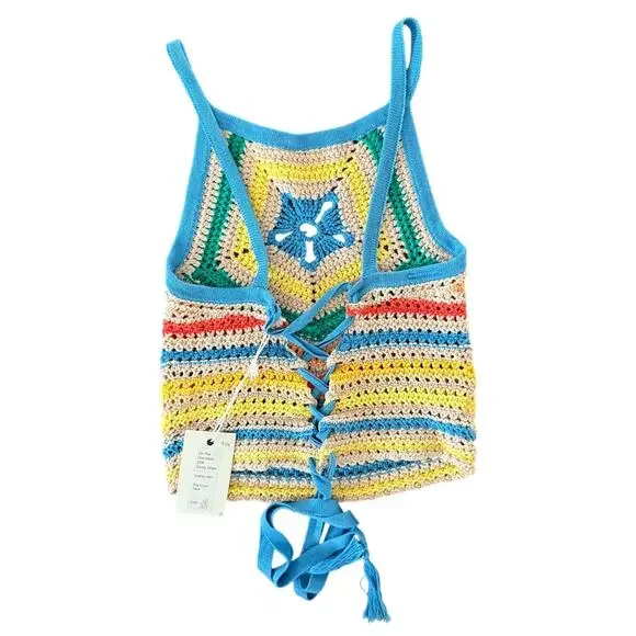 Mother Candy Stripe Cinch Tank Halter Top Fringe Midi Skirt Set size S NEW Tags - Picture 12 of 16